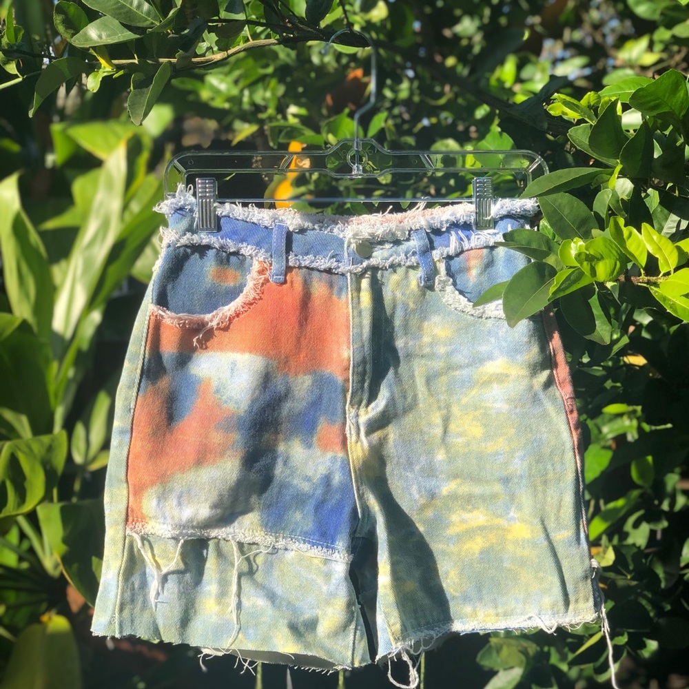 Tie Dye Denim Mom Shorts